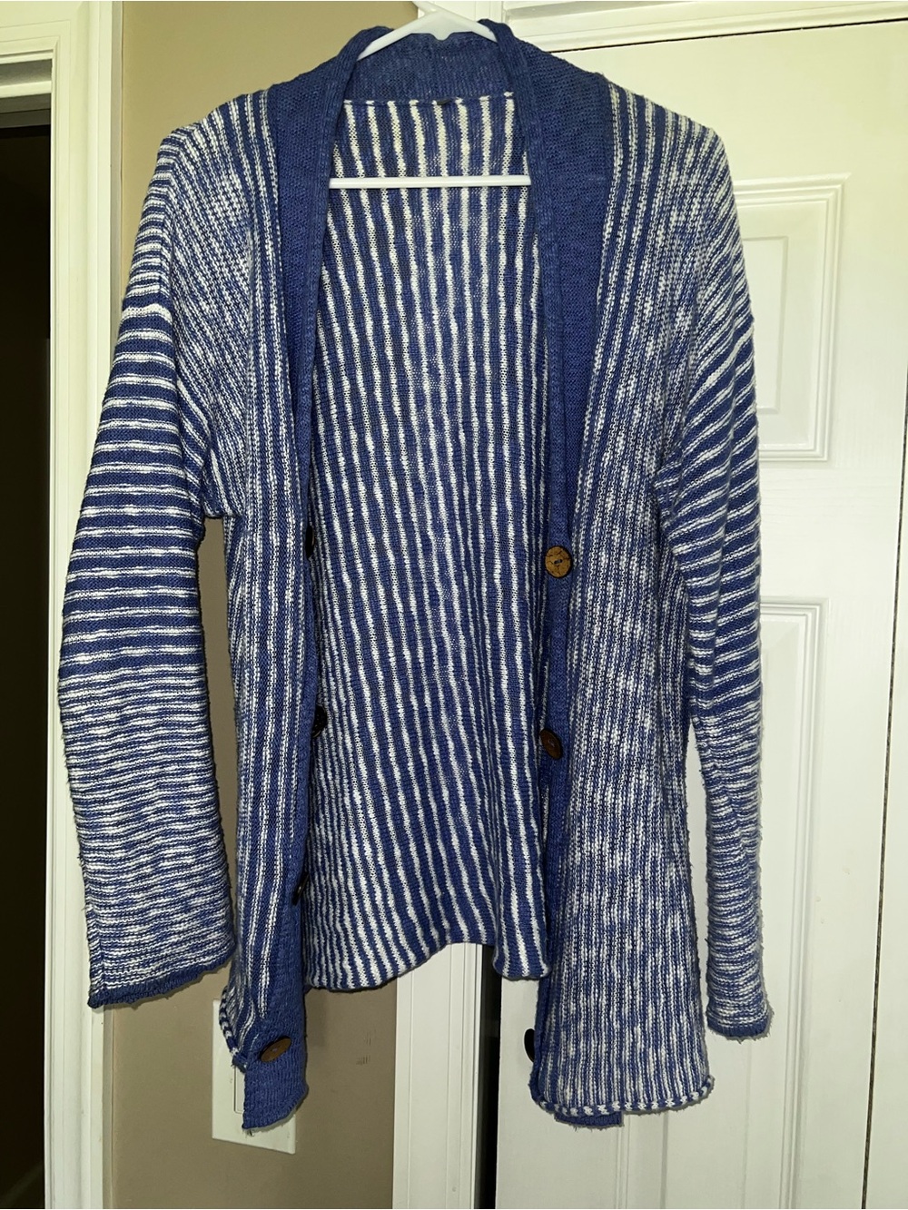 Haiku Navy and White Striped Open-Front Cardigan
